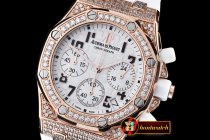 AP0369B - Royal Oak Ladies Chrono RG/RU Wht Num Diam Bez VK64