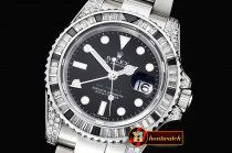 Rolex GMT II Black/Wht Rubies SS/SS Blk BP A3186 Mod