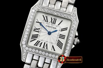 Cartier Santos Demoiselle Ladies Diams SS/SS Wht Swiss Quartz
