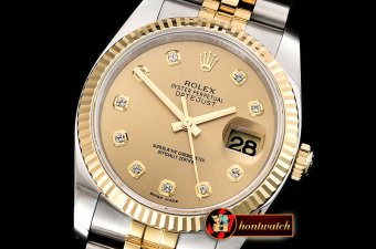 Rolex Datejust Man DJ 36mm Jub Flt 904L YG/SS Blk Diam ARF A3135 Mod