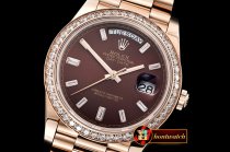 Rolex DayDate 40mm Diam RG/RG Brown Baug. Diam BP A2836