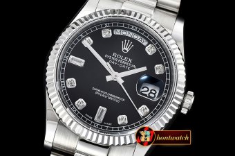 Rolex Daydate 36mm Flt SS/SS Black Diam BP Swiss 2836
