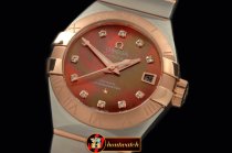 OMG0352B - Double Eagle Ladies Auto SS/RG Brown Diamonds J-Miyot