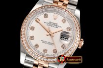 Rolex DateJust 36mm Jub Diam RG/SS Silv Wht/Dm BP A2813