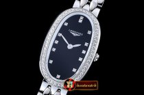 Longines Elegance Ladies Diams SS/SS Black TWF Swiss Qtz