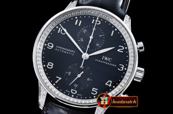 IWC Portuguese Chrono Diam SS/LE Blk/Blk ZF A79350 Mod