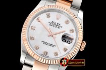 Rolex Datejust DJ 36mm Oyst Flt RG/SS White MOP Diams BP A3135 M