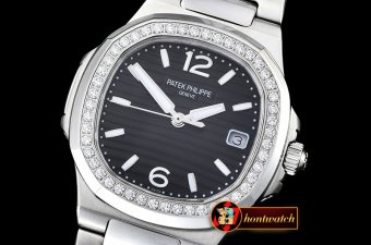 Patek Philippe Nautilus 7010 Ladies SS/SS Diams Blk - Swiss Qtz