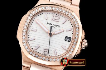 Patek Philippe Nautilus 7010 Ladies RG/RG Diams White - Swiss Qt