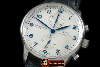 IWC0284 - Portuguese Chrono SS/LE Wht/Blue A-7750 New Improved